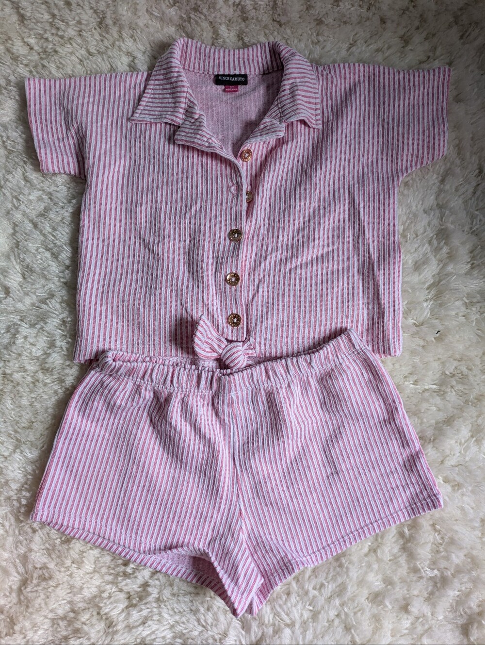 EUC Vince Camuto Girls 6X Pink and White Striped Two-Piece Set